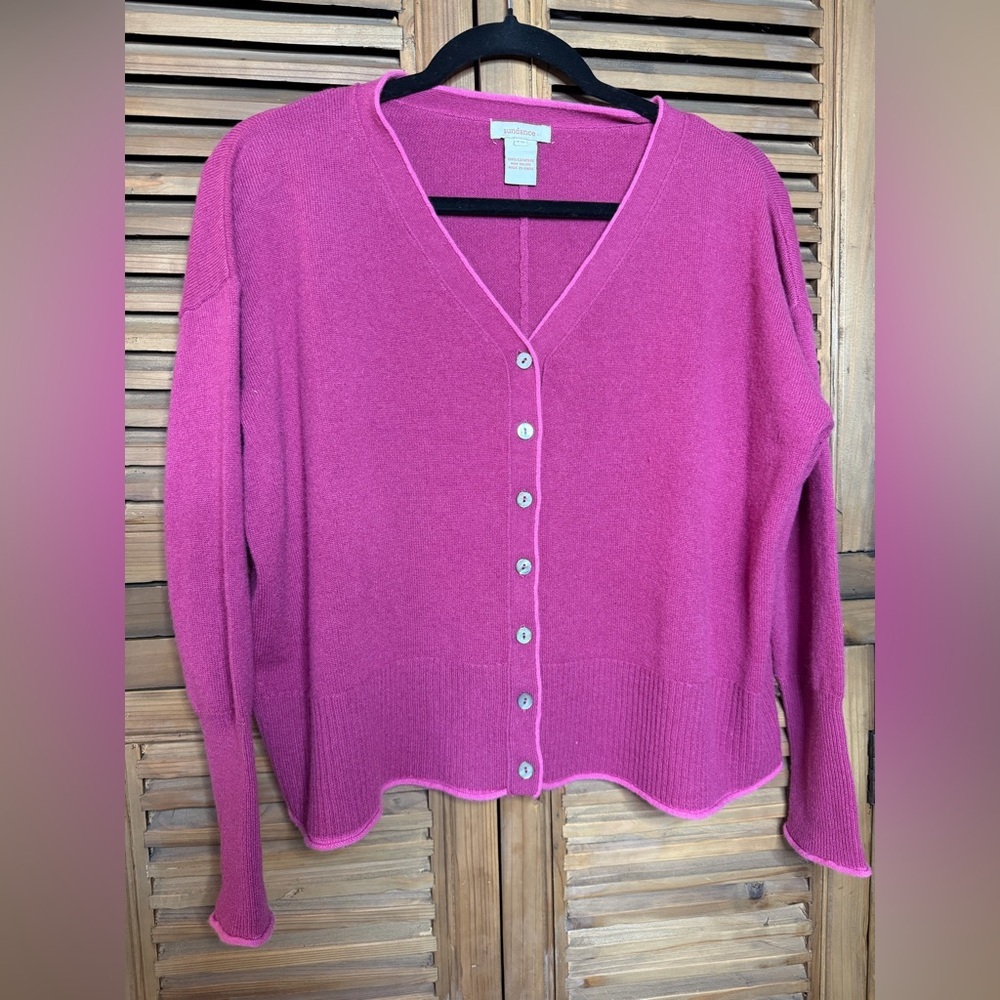 Sundance 100% Cashmere Oversized Boxy Cardigan Cranberry Pink-size small